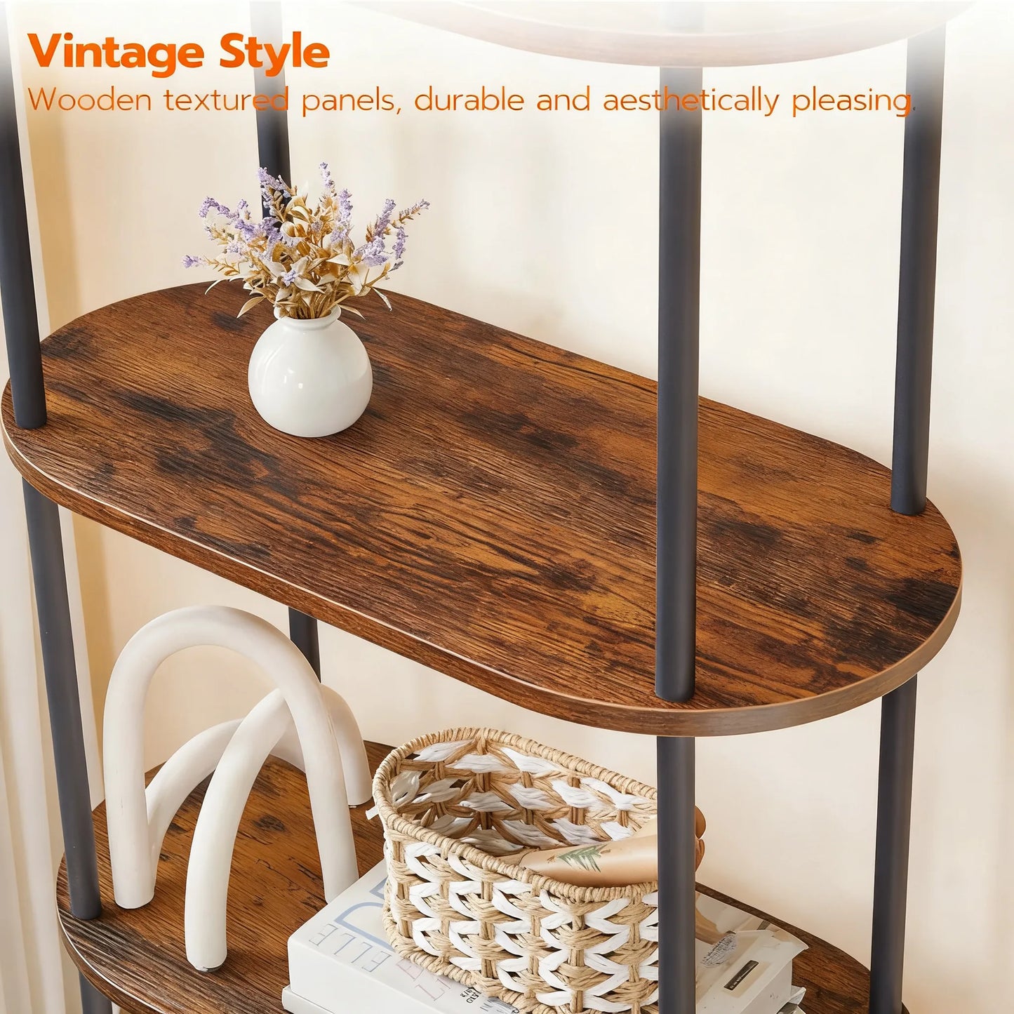 5-Tier Industrial Arched Bookcase, Metal/Wood Combo & Easy Assembly