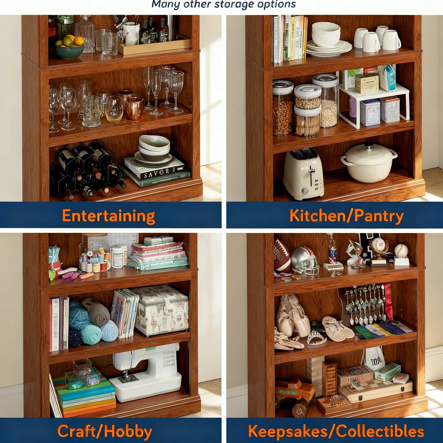 5-Shelf Split Bookcase, Oiled Oak Finish