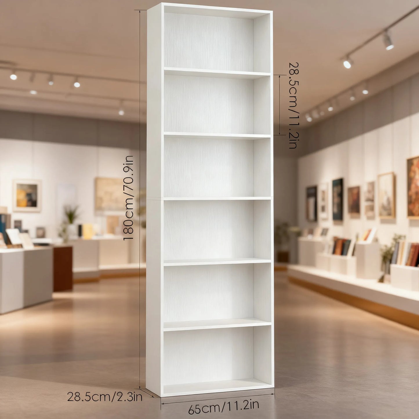 6-Tier Open Bookcase, White Freestanding Shelf