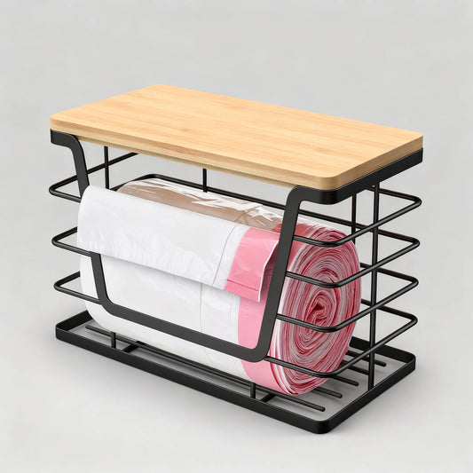 2-Pack Stackable Kitchen Organizer with Bamboo Top, Holds Large & Small Trash Bags
