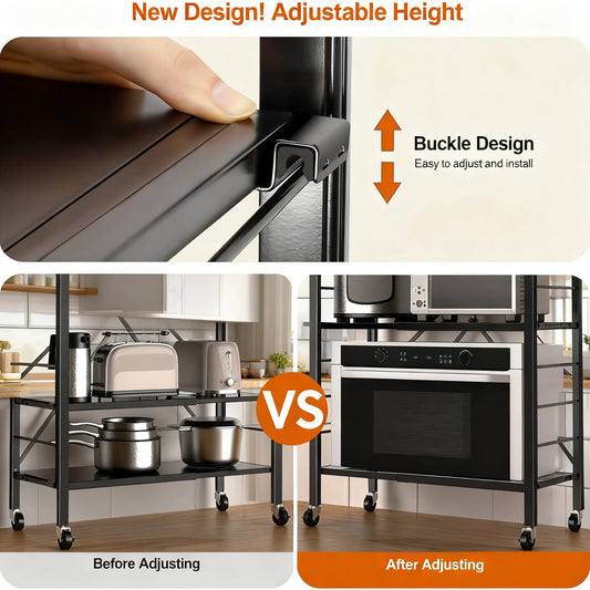 5-Tier Foldable Metal Rack with Wheels, Converts to 2-Tier